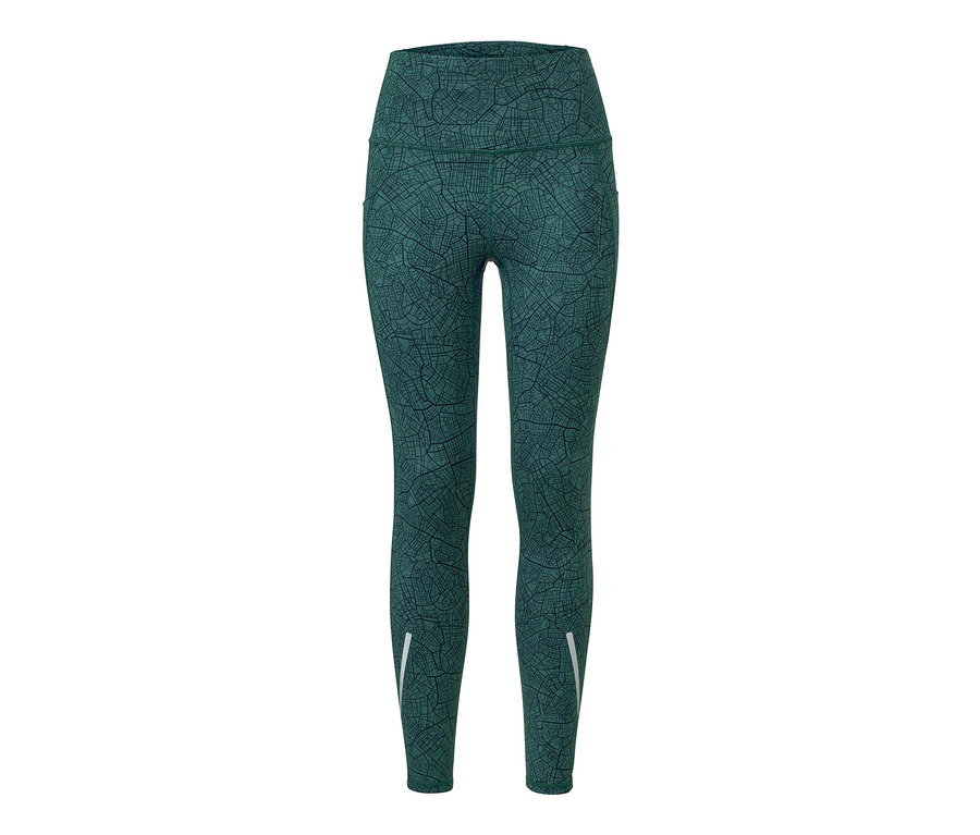 Un legging de sport vert à motifs.