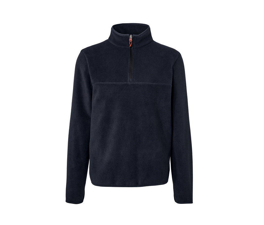 Pull camionneur en polaire bleu marine avec fermeture éclair courte.