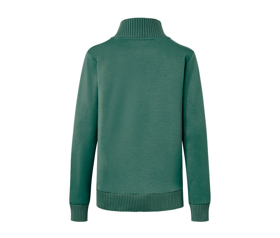 Vue arrière d'un sweatshirt vert avec un col montant.