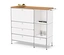 Meuble en métal « CN3 » blanc avec plateau en bois, un abattant et quatre tiroirs.