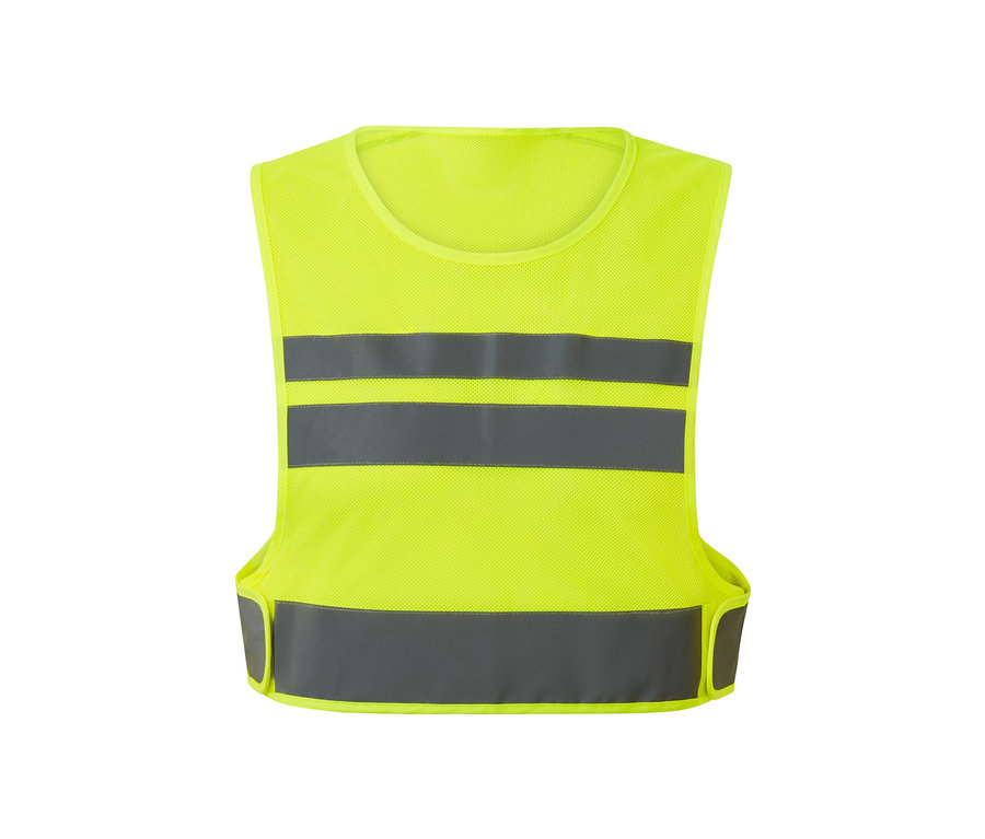 Gilet réfléchissant jaune avec des bandes réfléchissantes.