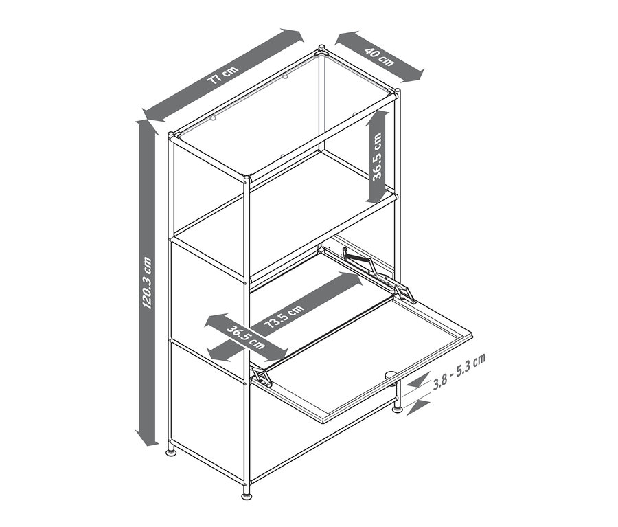 Dimensions de la commode en métal « CN3 » à 2 abattants.