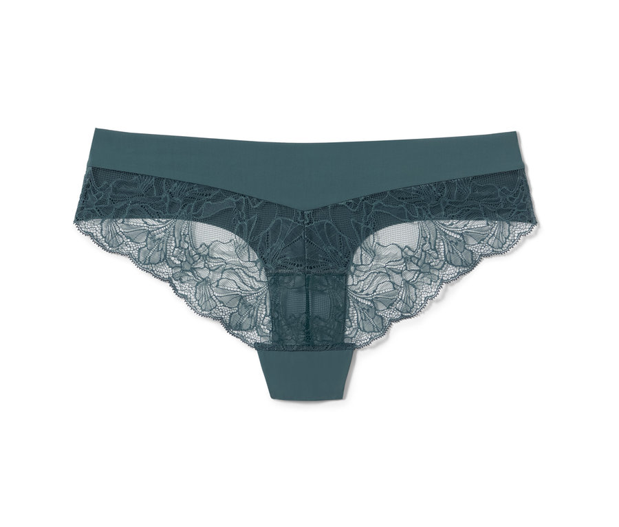 Un lot de 2 slips brésiliens Magic Cut pétrole avec de la dentelle florale.