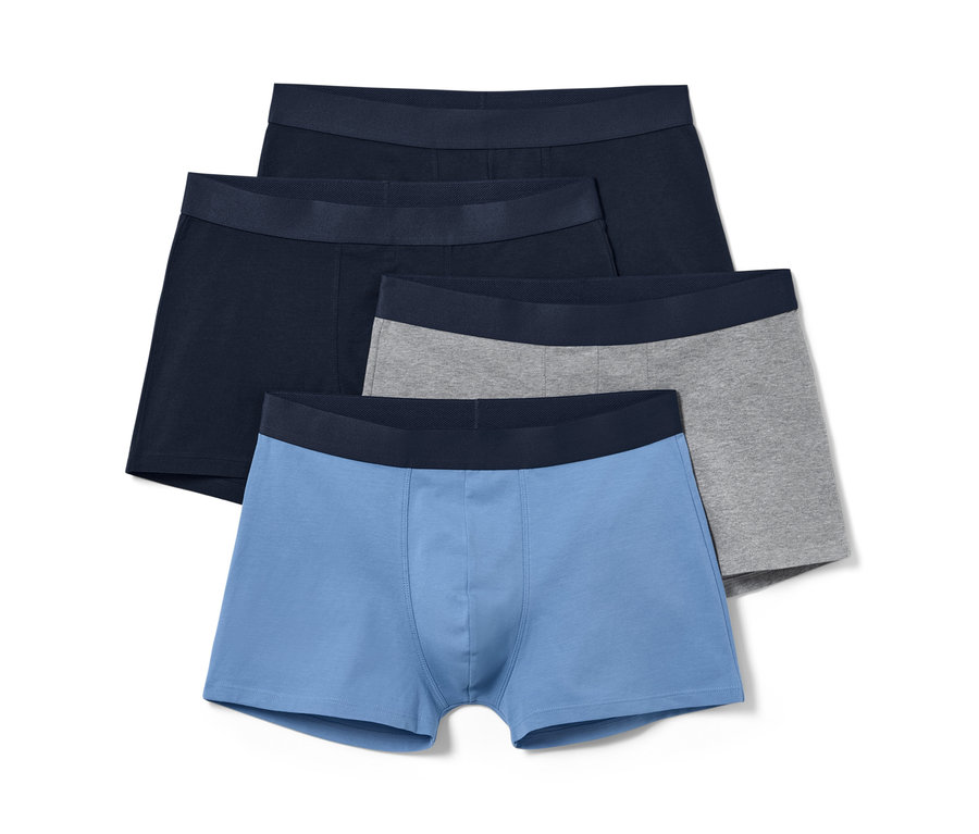 Quatre boxers bleus et gris.