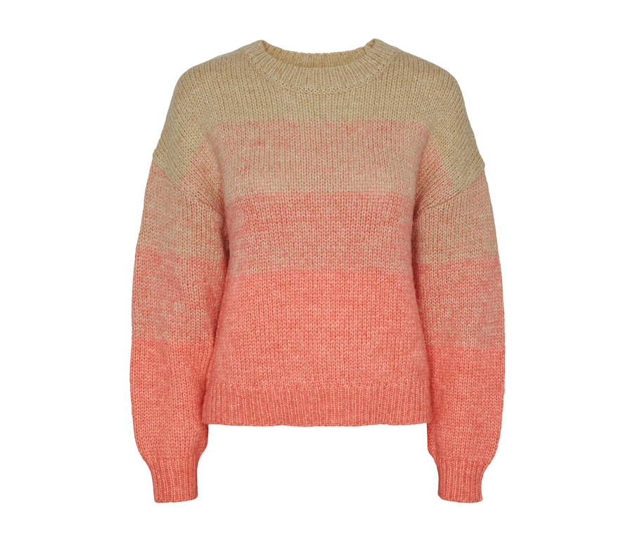 Pull en grosse maille avec un dégradé de couleurs.
