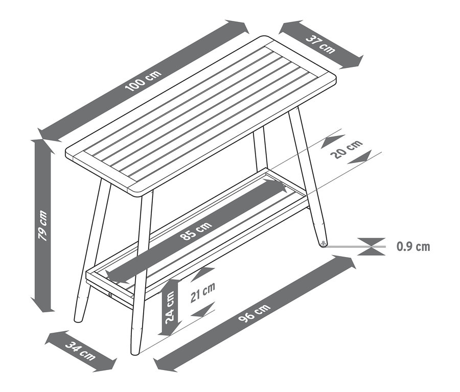 Dessin d'une console à 2 niveaux avec dimensions indiquées.