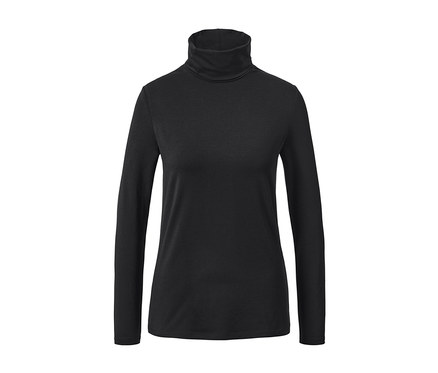T-shirt col roulé à manches longues, noir