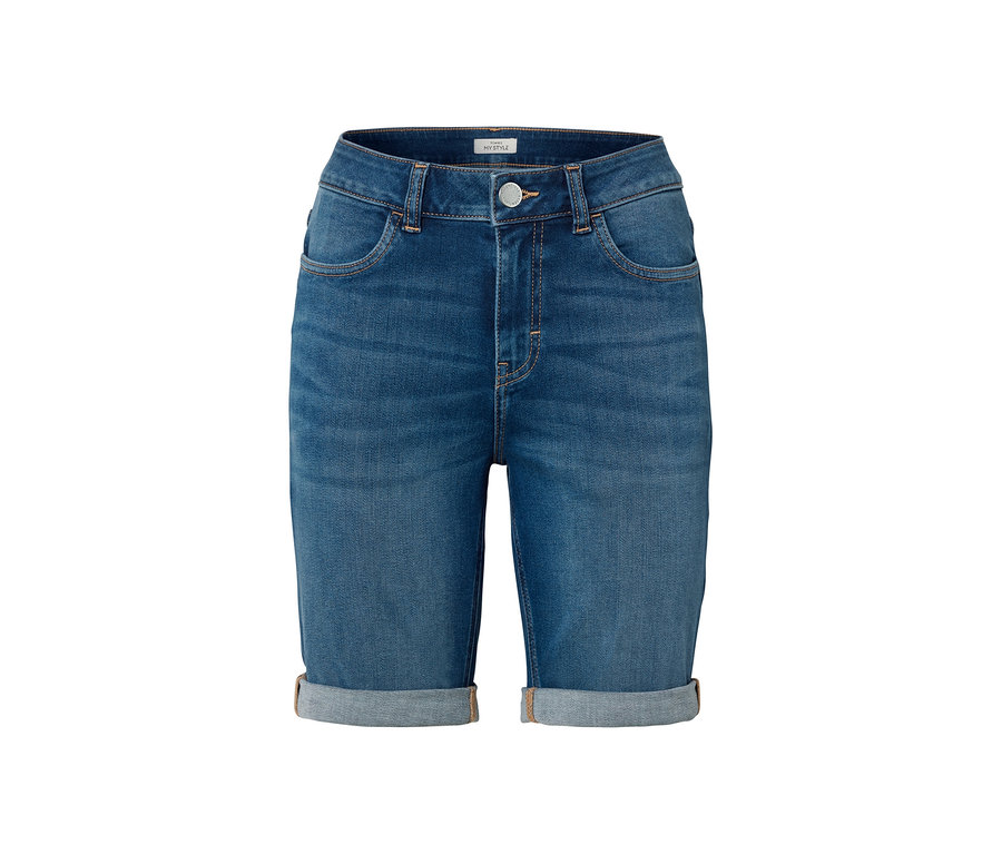 Jeans Bermuda – coupe « Lea », denim bleu moyen.