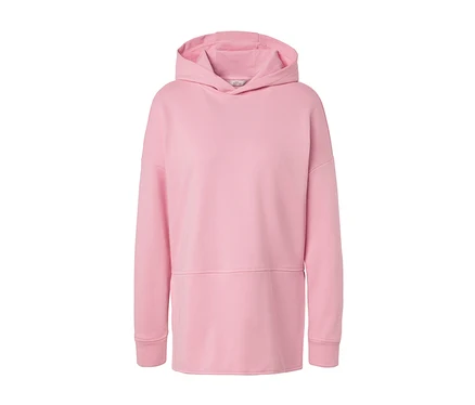 Sweat-shirt long à capuche rose.