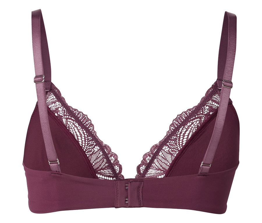 Soutien-gorge bordeaux avec détails en dentelle, vue arrière.