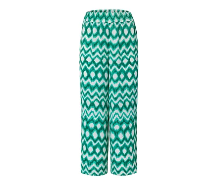 Pantalon en satin imprimé avec taille élastique et jambe large.