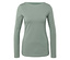 Un t-shirt à manches longues sauge est posé sur un fond blanc.