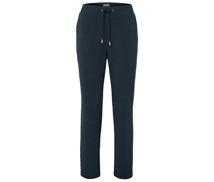 Un pantalon de jogging bleu marine avec cordon de serrage sur fond blanc.