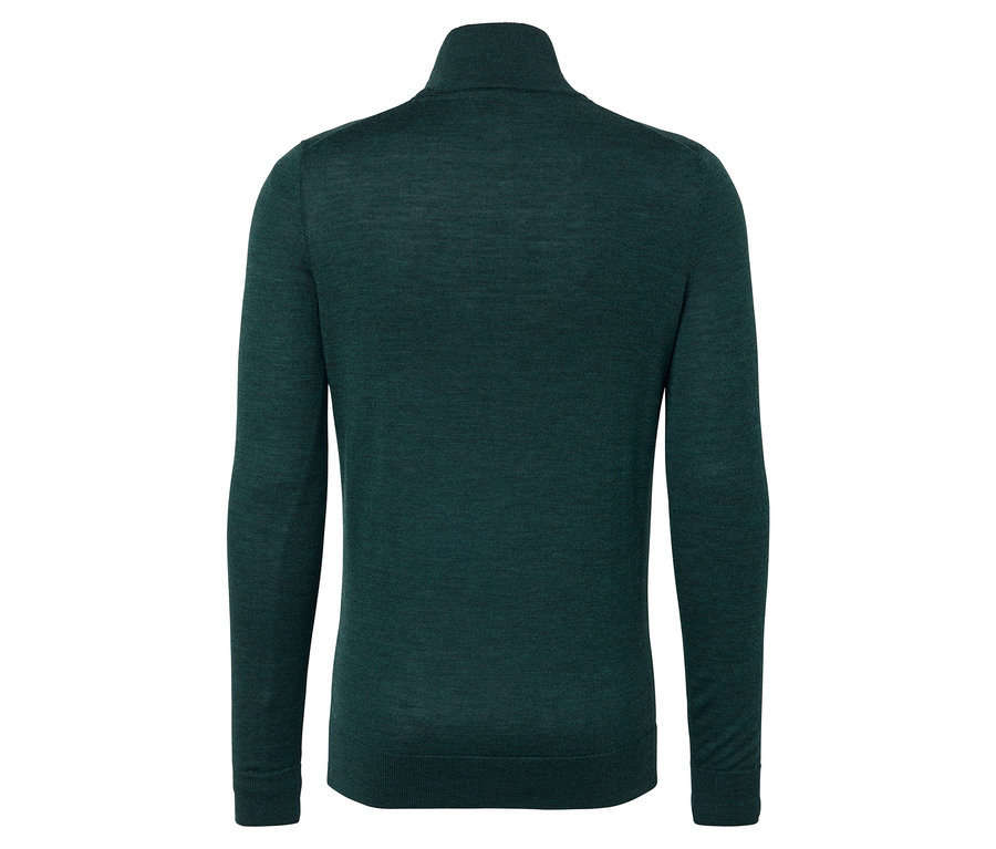 Vue arrière d'un pull à col roulé vert foncé.
