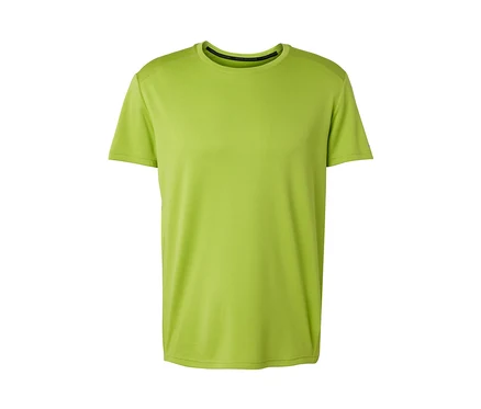 Un t-shirt technique lime sur fond blanc.