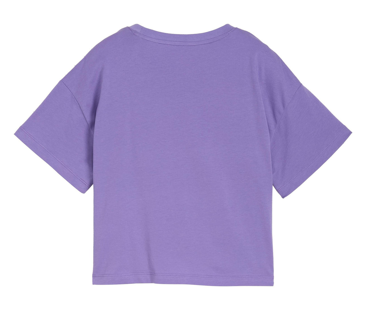 T-shirt violet, photographié de dos.