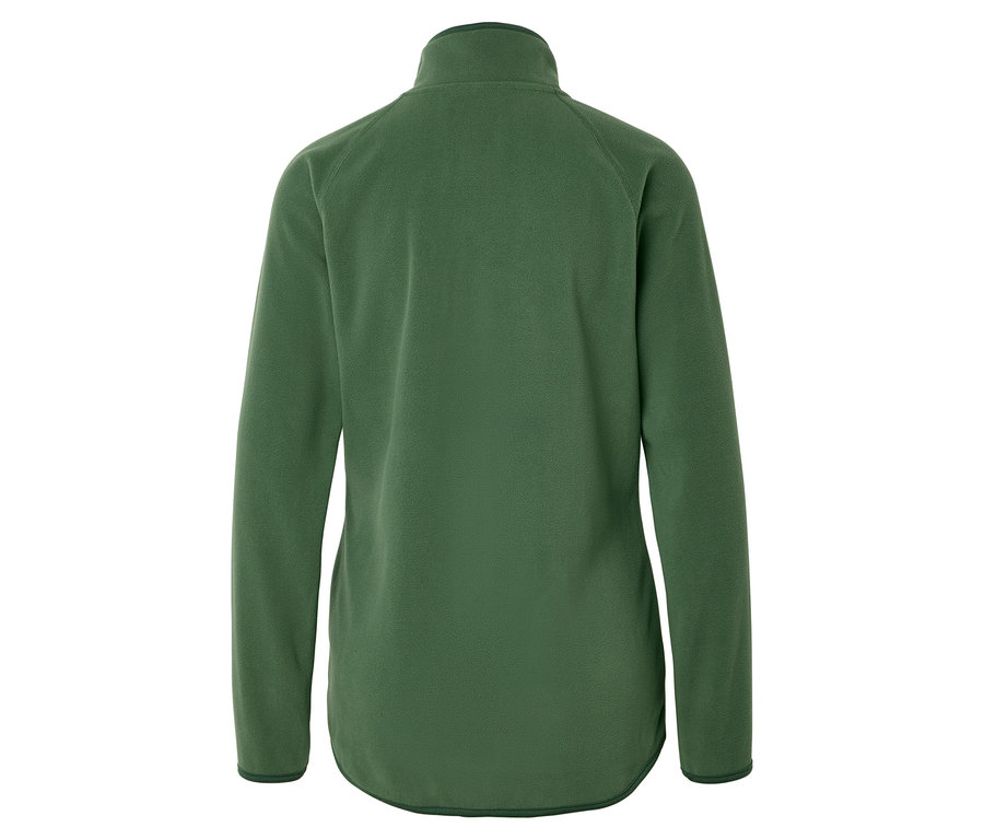 Vue arrière d'une veste en polaire vert olive avec fermeture éclair intégrale et col.