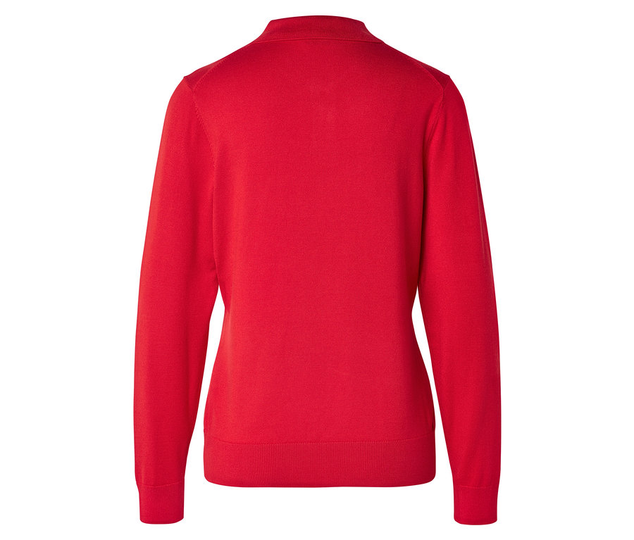 Vue arrière d'un pull rouge à manches longues.