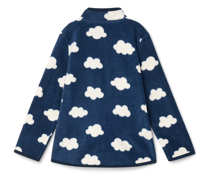 Haut en polaire bleu marine avec motif nuages intégral.
