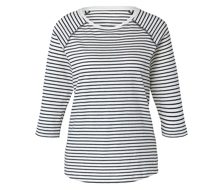 T-shirt rayé blanc à manches longues avec des rayures noires.