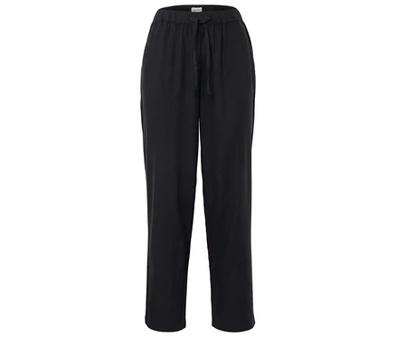 Pantalon long en tissu noir avec cordon de serrage.