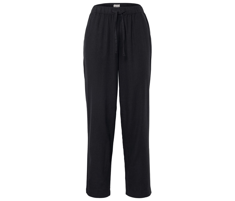 Pantalon long en tissu noir avec cordon de serrage.