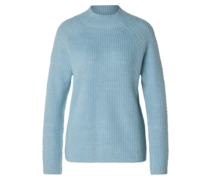 Pull bleu clair à col droit en grosse maille.