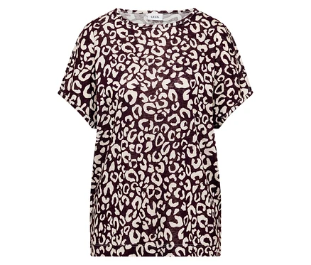 T-shirt à manches courtes CECIL bordeaux avec un motif léopard clair.