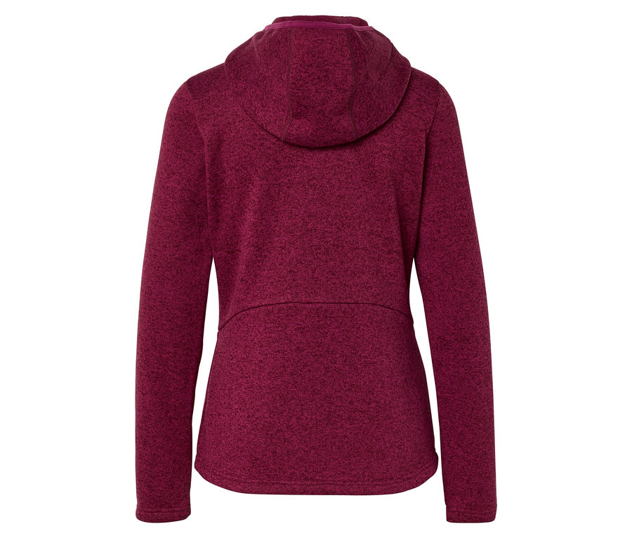 Vue arrière d'une veste à capuche marron chinée avec des manches longues et une couture horizontale dans le bas du dos.