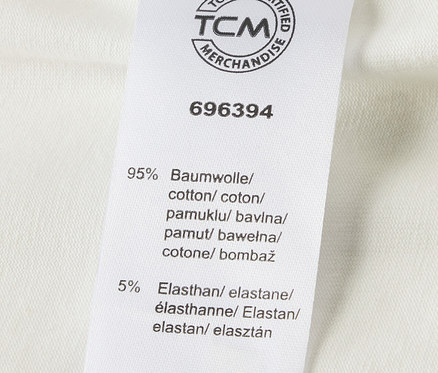 Étiquette d'information sur le matériau pour 5 bodys évolutifs pour bébé, composé de 95 % de coton et 5 % d'élasthanne.