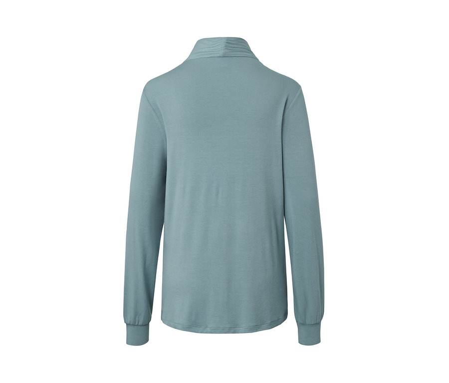 Vue arrière du t-shirt à manches longues avec encolure en V, bleu fumée.