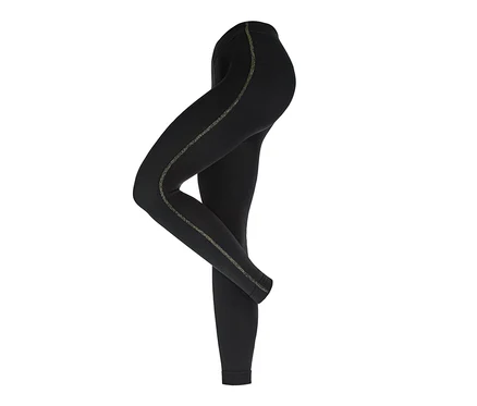 Legging thermique noir avec une bande scintillante sur le côté.