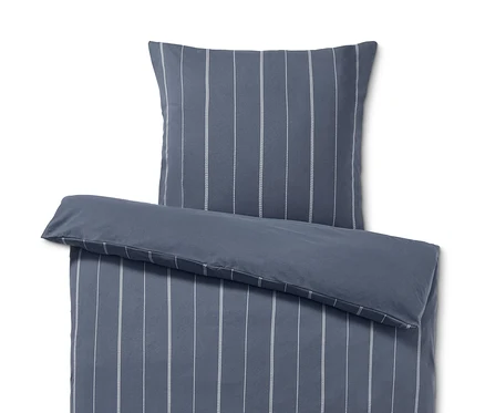 Parure de lit en jersey hivernal bleue avec des rayures blanches, taille normale.