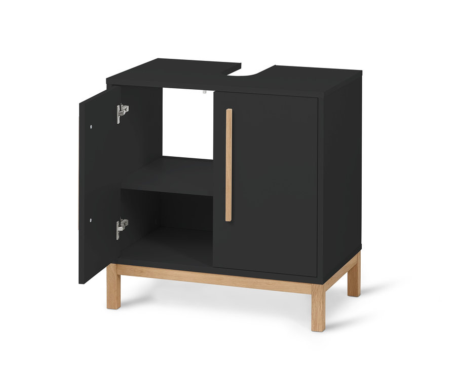 Meuble sous-vasque anthracite Eklund avec une porte ouverte.