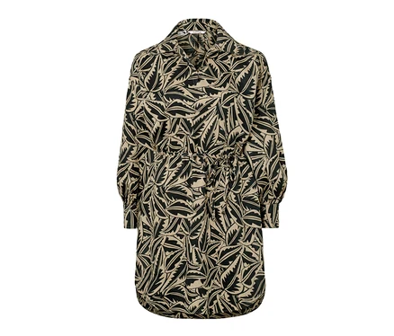 Blouse longue en mélange de lin, noire avec imprimé.