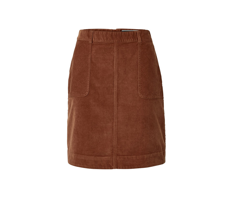 Jupe marron en velours côtelé.