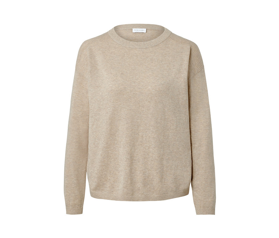 Pull-over beige en tricot fin avec détail nervuré.
