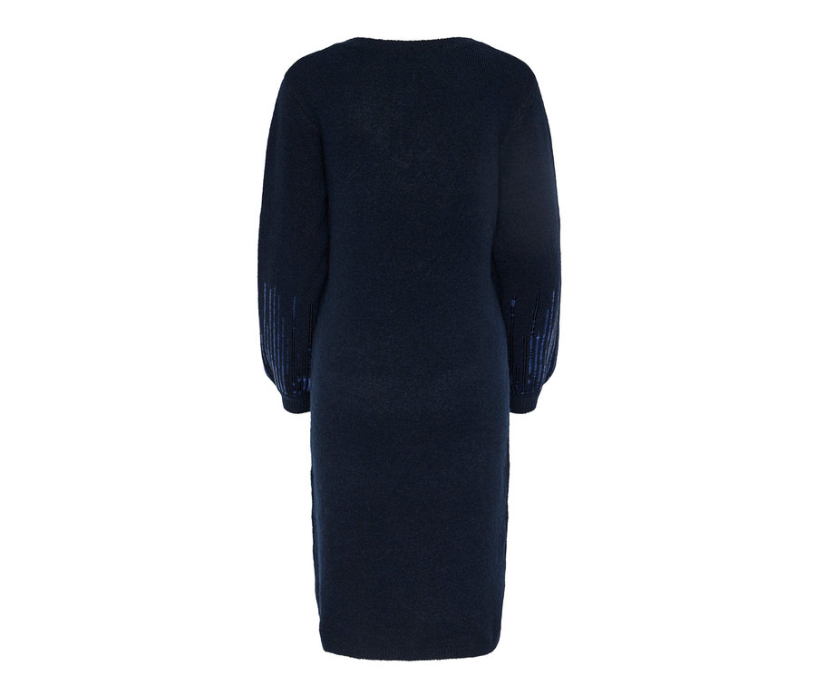 Robe en maille bleu foncé à paillettes.