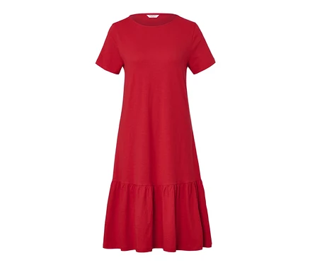 Robe en jersey rouge à volants.