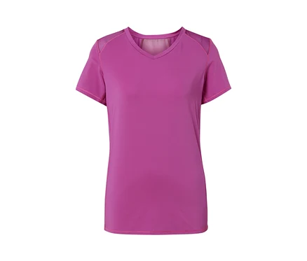 T-shirt de sport violet à manches courtes.