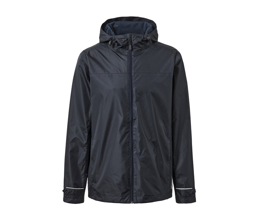 Veste de pluie unisex bleu foncé.