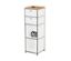 Commode étroite en métal blanc « CN3 » avec plateau en bois et 2 tiroirs. Un casque blanc est visible dans un compartiment ouvert.