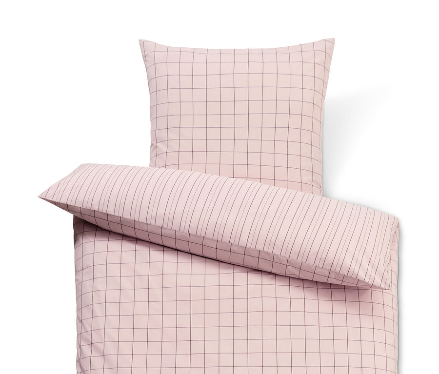 Parure de lit en coton rose à carreaux, taille standard, avec oreiller.