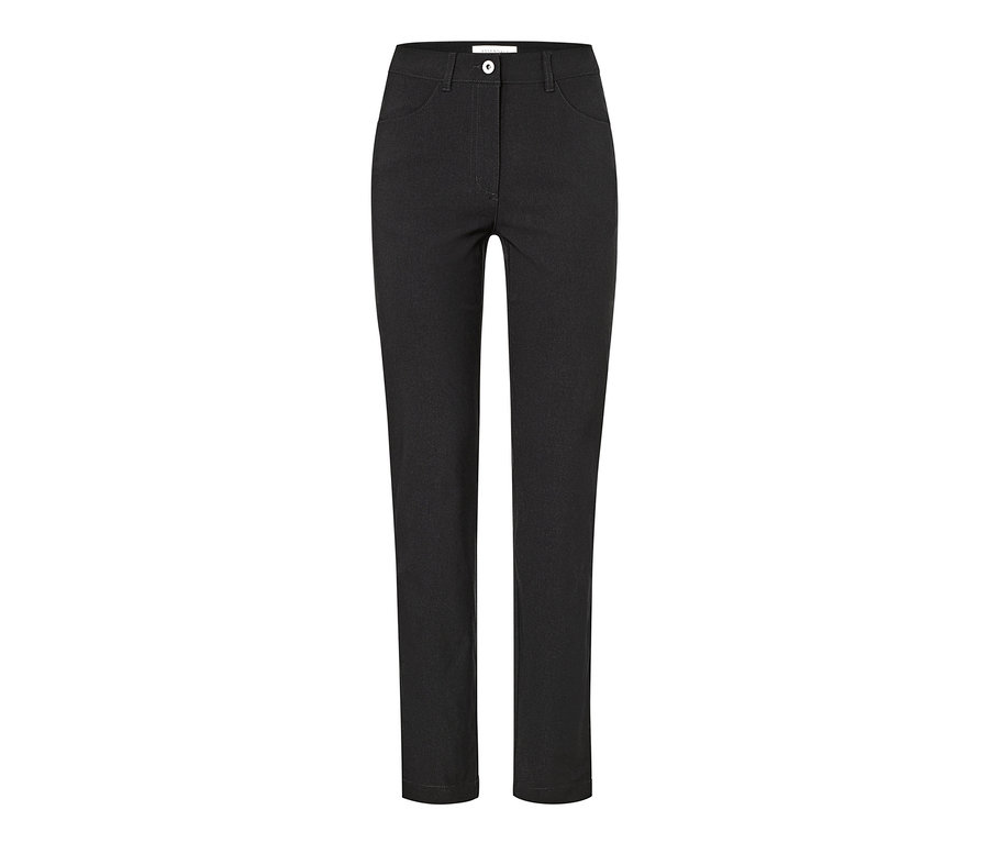 Un pantalon en bengaline noir sur fond blanc.