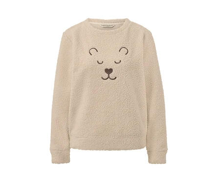 Un sweatshirt moelleux beige avec un visage d'ours.