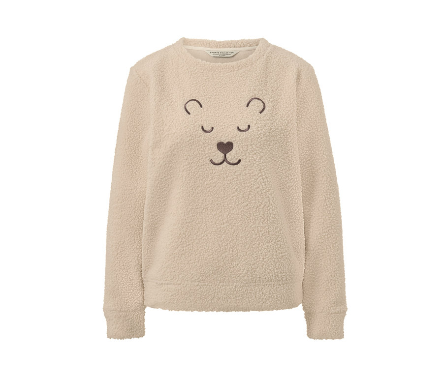 Un sweatshirt moelleux beige avec un visage d'ours.