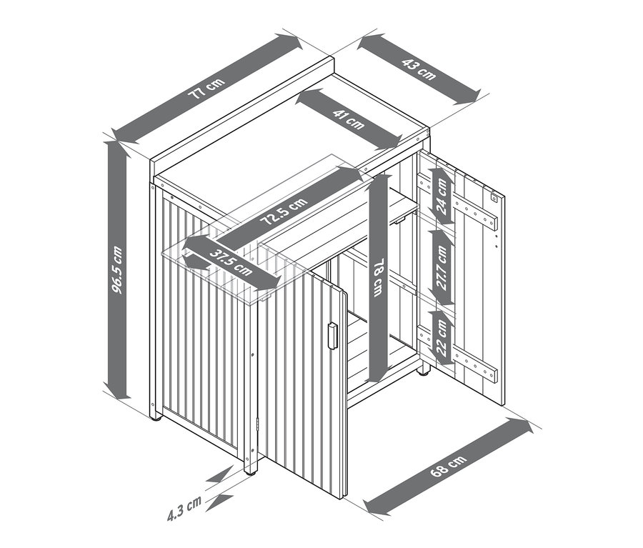Dimensions de la petite armoire de jardin »Tinus«.