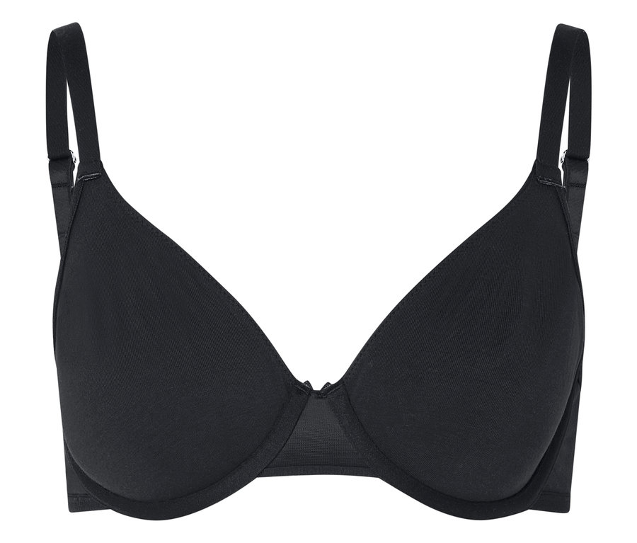 Soutien-gorge noir à armatures avec bretelles réglables.