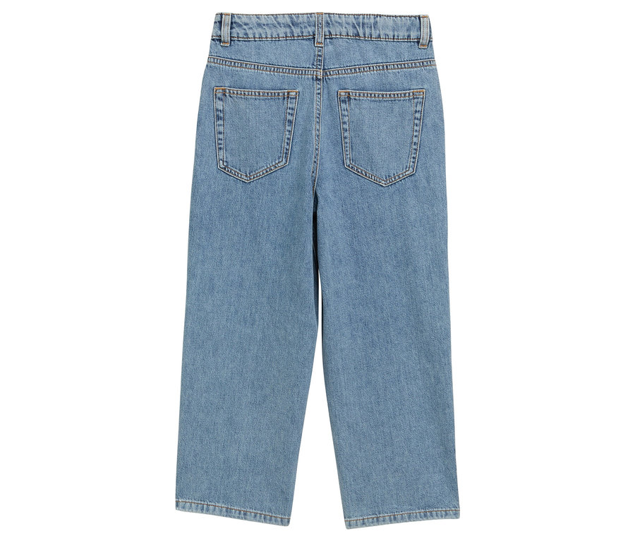 Vue arrière d'un jean large bleu clair pour femmes.