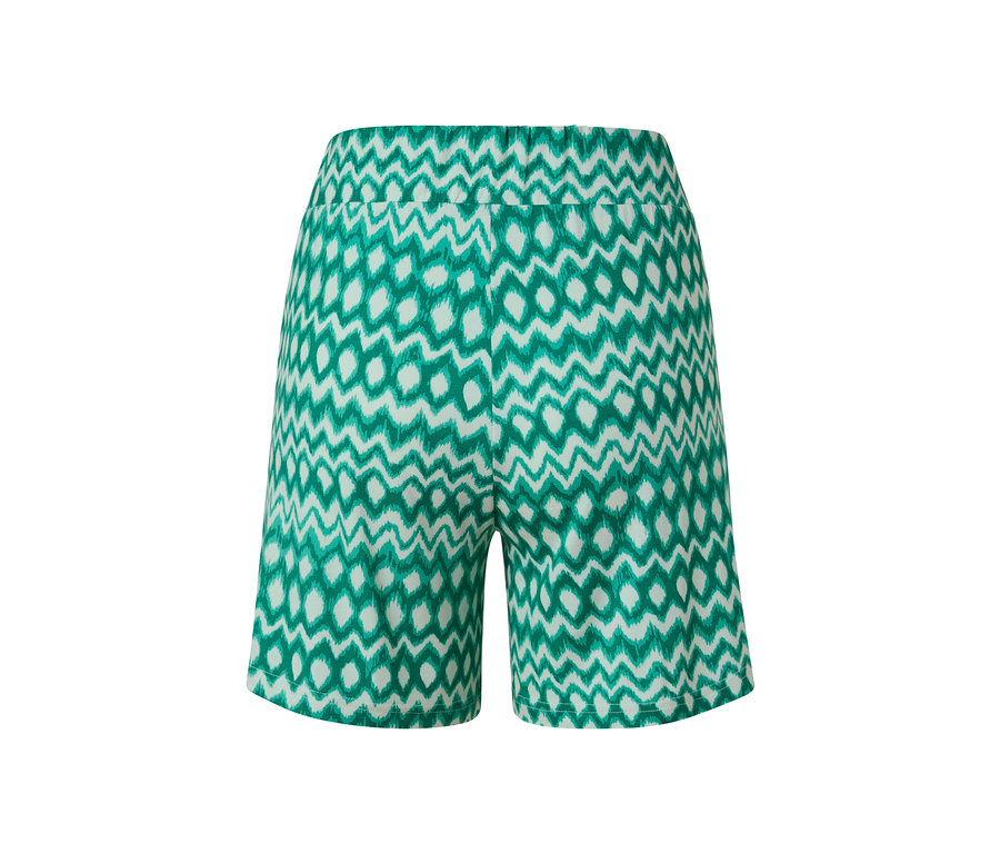 Vue arrière d'un short en jersey vert et blanc à motifs, 2 shorts.